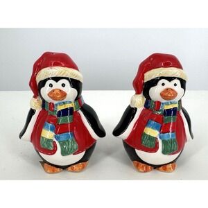 Christmas Penguin Salt & Pepper Shakers Ceramic Holiday Winter Kitchen Decor Set